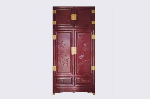 香河高端中式家居装修深红色纯实木衣柜